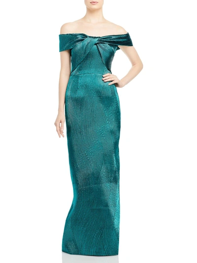 Shop Rickie Freeman Teri Jon Womens Jacquard Off-the-shoulder Evening Dress In Blue