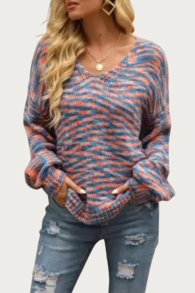 Shop Epretty Space-dye Knit V-neck Sweater In Blue In Multi