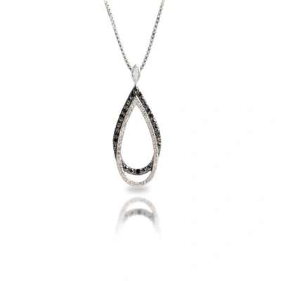 Max + Stone Sterling Silver 0.5 Carat White & Black Diamond Teardrop Necklace With Adjustable 18"-20" Box Chain In Black