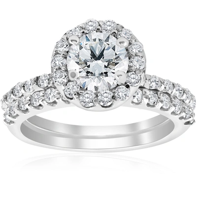 Shop Pompeii3 1 7/8ct Halo Diamond Engagment Ring Wedding Set (1ct Center) 14k White Gold In Multi