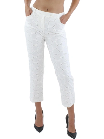 Shop Anne Klein Womens Eyelet Straight Leg Cropped Pants In White