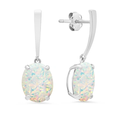 Max + Stone 14k White Gold Solitaire Oval-cut Gemstone Drop Earrings (10x8mm) In Multi