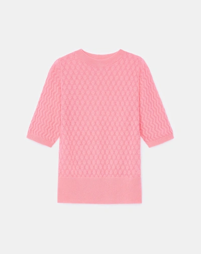 Shop Lafayette 148 Cashmere Mixed Stitch Crewneck Sweater In Pink