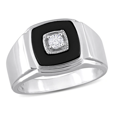 Mimi & Max 2 1/3ct Tgw Square Black Onyx And 1/6ct Tw Diamond Men's Ring In Sterling Silver In Silver