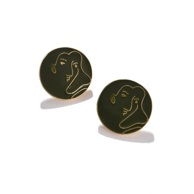 Shop Sohi Green Contemporary Studs Earrings In Black