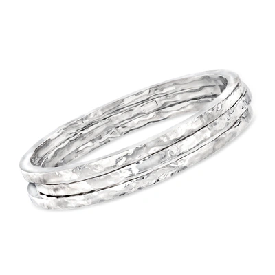 Ross-simons Italian Sterling Silver Jewelry Set: 3 Hammered Bangle Bracelets In Silver