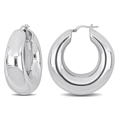 Mimi & Max 40 Mm Polished Hoop Earrings In Sterling Silver In Silver