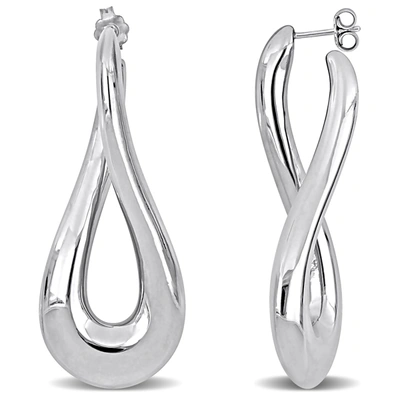 Shop Mimi & Max 55 Mm Oval Twist Hoop Earrings In Sterling Silver