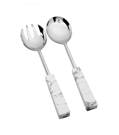 Shop Classic Touch Decor Set Of 2 Stainless Steel Salad Servers With White And Grey Stone Handles