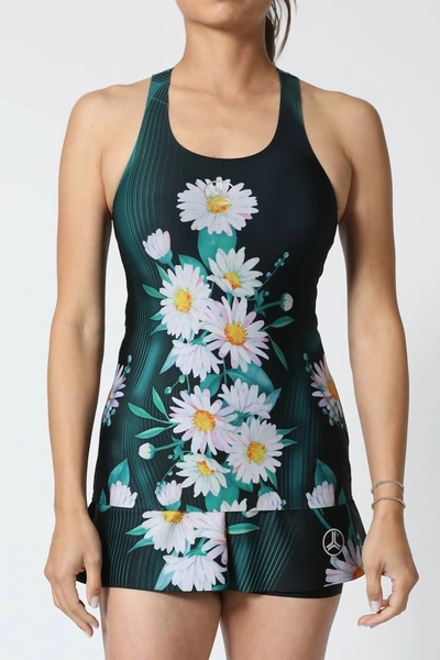 Shop Ultracor Get It Fast Game Womens Daisy Bloom Bonded Tennis Tank Top In Thyme In Beige