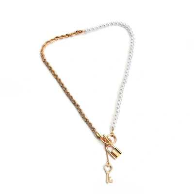 Shop Sohi Gold Plated Key Pattern Necklace In Silver