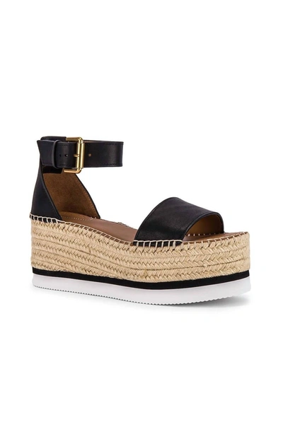 Shop See By Chloé Glyn Leather Espadrilles Wedge In Black