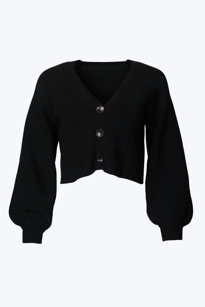 Sun Imperial Cropped Slouchy Ribbed-knit Cardigan In Black In Black