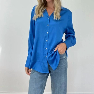 Shop Six/fifty Anya Long Sleeve Satin Blouse In Royal In Blue