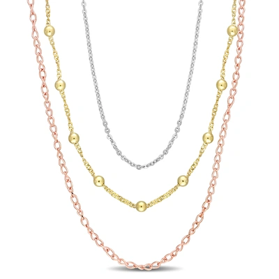 Mimi & Max Chain Necklace In 3-tone 18k Gold Plated Sterling Silver, 19 In In White