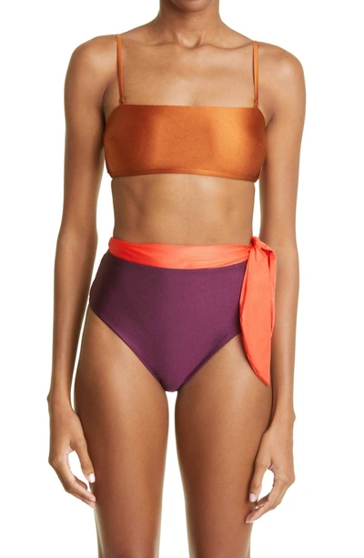 Shop Zimmermann Violet Colour Block Bikini In Spliced In Orange
