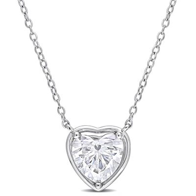 Mimi & Max 2 Ct Tgw Created Moissanite Halo Heart Pendant With Chain In Sterling Silver In Silver