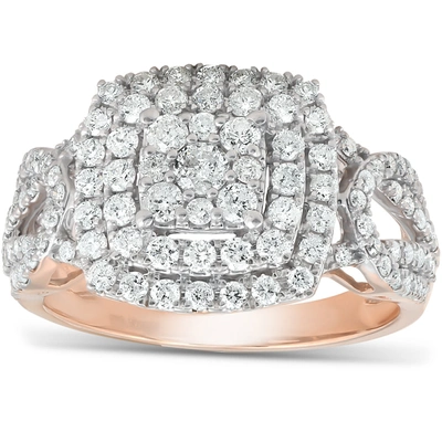 Shop Pompeii3 1 1/5 Ct Tdw Double Cushion Halo Diamond Engagement Ring 10k Rose Gold In Multi
