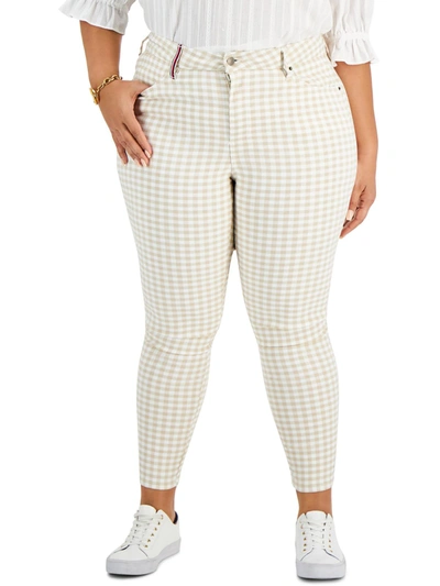 Shop Tommy Hilfiger Plus Gingham Womens Checkered Ankle High-waist Pants In White
