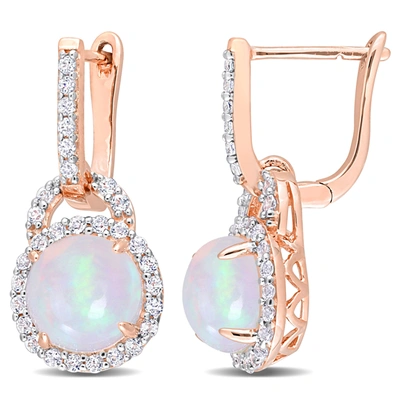 Shop Mimi & Max 3 3/8 Ct Tgw Blue Ethiopian Opal And White Topaz Hoop Halo Charm Earrings In Rose Plated Sterling Si In Pink