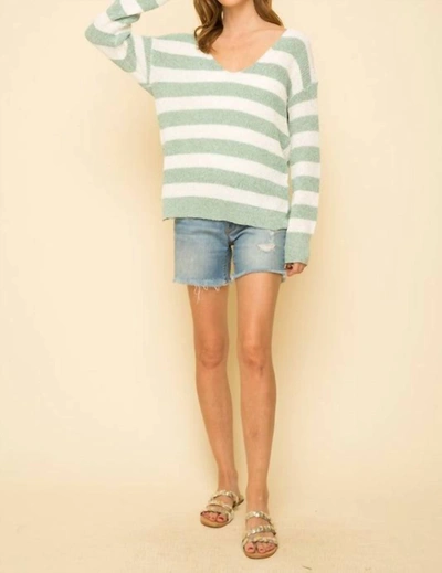 Shop Mystree Knotted Back Stripe Sweater In Mint In White