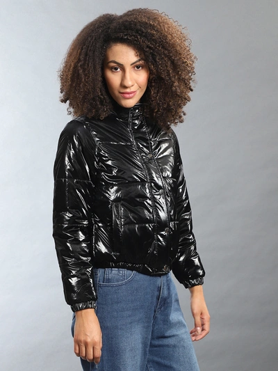 Shop Campus Sutra Women Solid Stylish Casual Bomber Jacket In Black