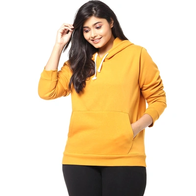 Shop Instafab Plus Women Full Sleeve Hooded Sweatshirt In Yellow