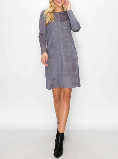 Shop Joh Aurora Suede Round Neck Dress In Charcoal In Grey
