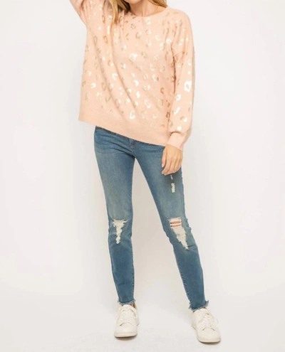 Shop Mystree Shiny Gold Leopard Sweater In Blush In Pink