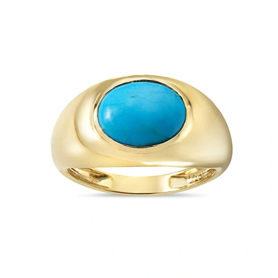 Shop Fine Jewelry Chubby Ring With Real Turquoise Center Stone 14k Gold In Multi