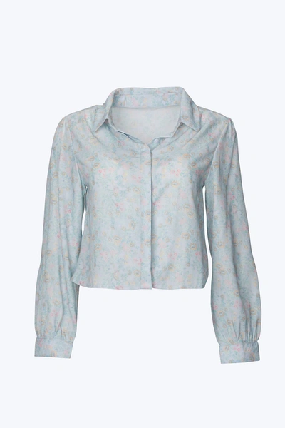 Shop Sun Imperial Cropped Floral-print Pleated Chiffon Blouse In Pastel Floral In Grey