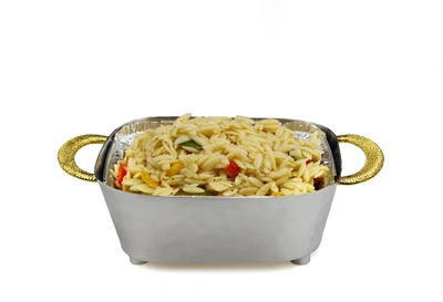 Classic Touch Decor Nickel Foil Pan Holder With Gold Spaghetti Look Handles