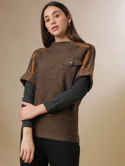 Shop Campus Sutra Women Self Design Stylish Casual Sweaters In Brown