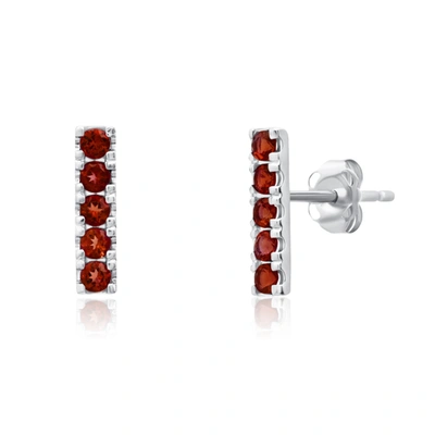 Max + Stone 14k White Gold Small 2mm Gemstone Bar Stud Earrings With Push Backs In White