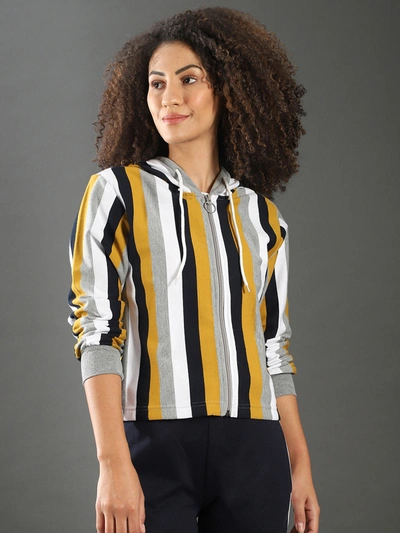 Shop Campus Sutra Women Stylish Striped Casual Sweatshirts In Yellow