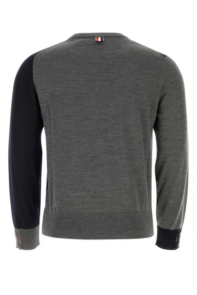Shop Thom Browne Man Two-tone Wool Blend Sweater In Multicolor