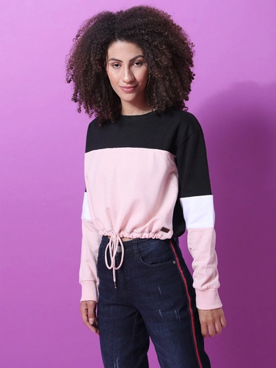 Shop Campus Sutra Women Colorblock Stylish Casual Sweatshirts In Pink