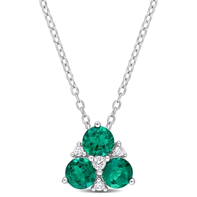 Mimi & Max 1 1/4 Ct Tgw Created Emerald And Created White Sapphire 3-stone Pendant With Chain In Sterling Silve In Green