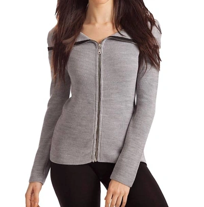 Shop French Kyss Amaya Zip Front Cardigan In Gray In Grey