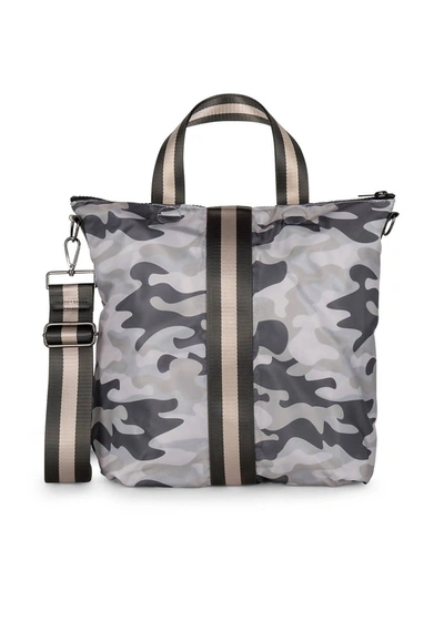 Shop Haute Shore Women's Logan Safari Bag In Taupe Camo/charcoal/rosegold Stripe In Grey