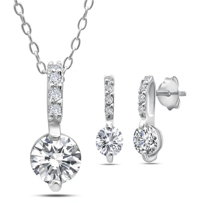 Max + Stone Sterling Silver Cubic Zirconia Bale And Round Earring And Necklace Set, 16 Inch Cabel Cahin With 2 I In Silver