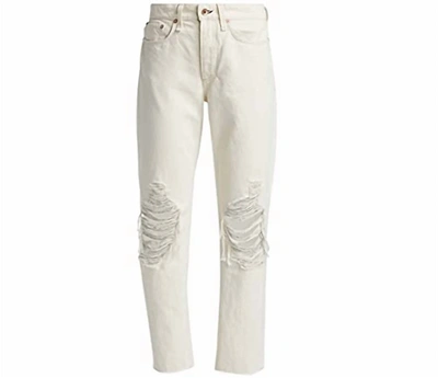 Shop Rag & Bone Rosa Mid Rise Ripped Boyfriend Jeans In White In Beige