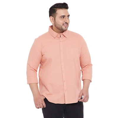 Shop Instafab Plus Men Flat Collar Solid Full Sleeve Shirt In Pink