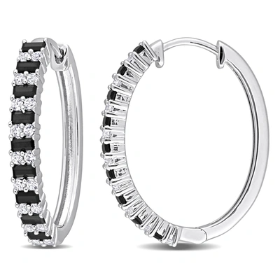 Mimi & Max 2 1/2 Ct Tgw Black Spinel And Created White Sapphire Hoop Earrings In Sterling Silver In Silver