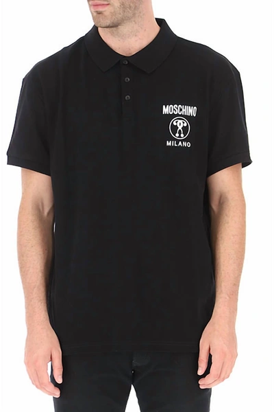 Shop Moschino Pique Logo Polo Short Sleeve T-shirt In Black