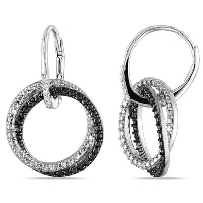 Mimi & Max Diamond Double Interlocked Circle Leverback Earrings In Sterling Silver With Black Rhodium In Black