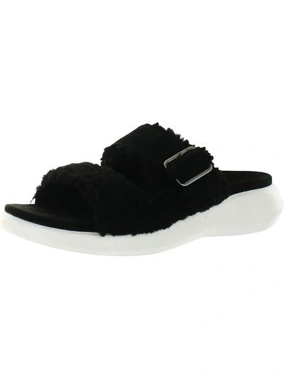 Shop Koolaburra Pasea Womens Faux Fur Slip-on Slide Sandals In Black