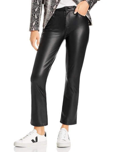Shop Mother Womens Faux Leather Flare Ankle Pants In Black