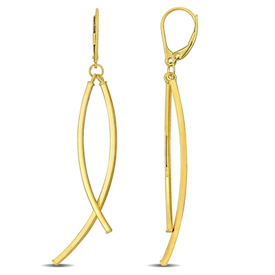 Mimi & Max Open Crossover Design Hanging Earrings On Leverback In 10k Yellow Gold In Yellow
