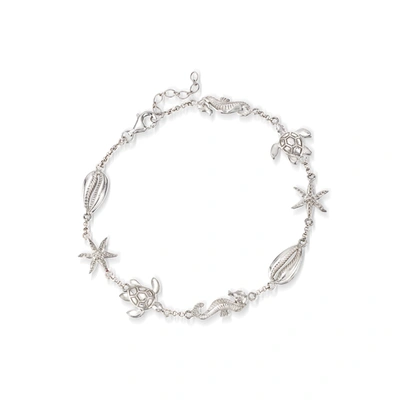 Ross-simons Sterling Silver Sealife Anklet In Silver
